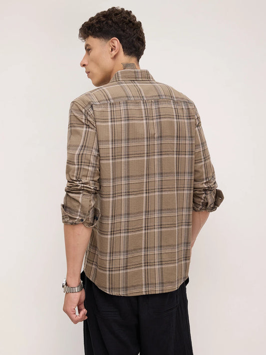 Spiffy Olive & Black Tartan Checks Shirt