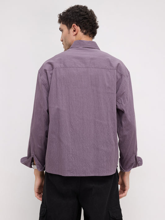 Purplish Mauve Fine Textured Boxy Fit Crop Shirt