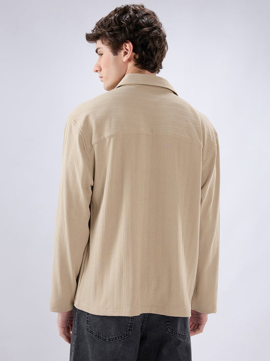 Sand Dune Ribbed Textured Polo Oversized Knitted Shirt