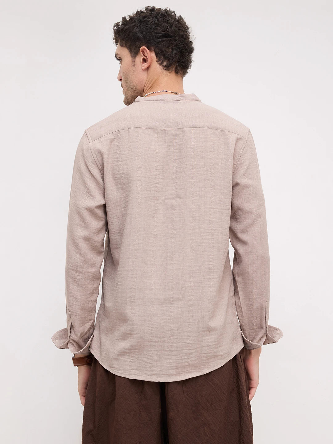 Taupe Lozenge Weave Striped Kurta