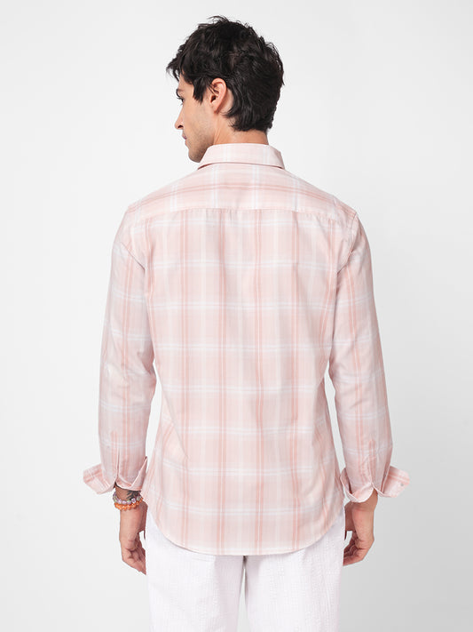 Elegant Soft Blush Peach Plaid Checks Shirt