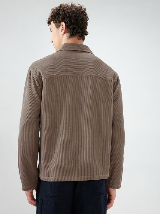 Brown Refined Textured Knitted Oversized Polo Shirt