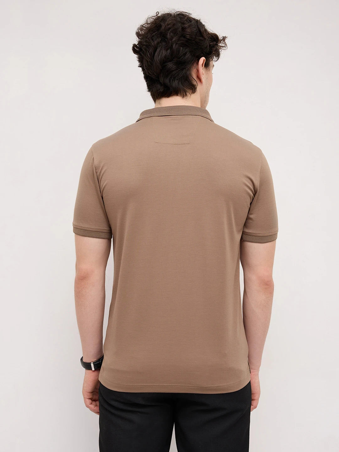 Deep Taupe Honecomb Polo Knit T-Shirt