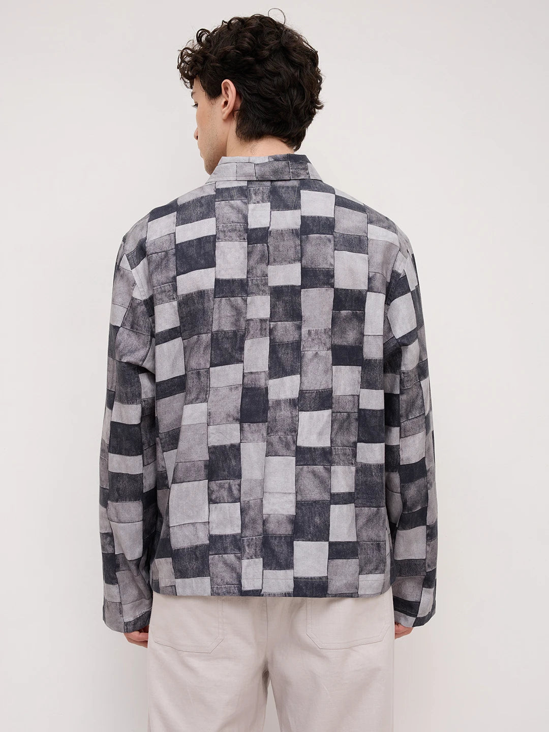 Graphite Grey Abstract Printed Cuffless Oversized Shirt