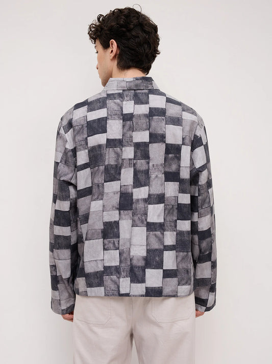 Graphite Grey Abstract Printed Cuffless Oversized Shirt