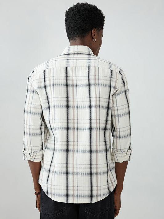 Premium White & Grey Soft Textured Checks Shirt