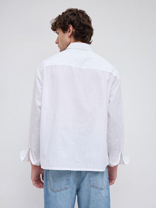 White Mist Sheer Stripe Boxy Crop Shirt