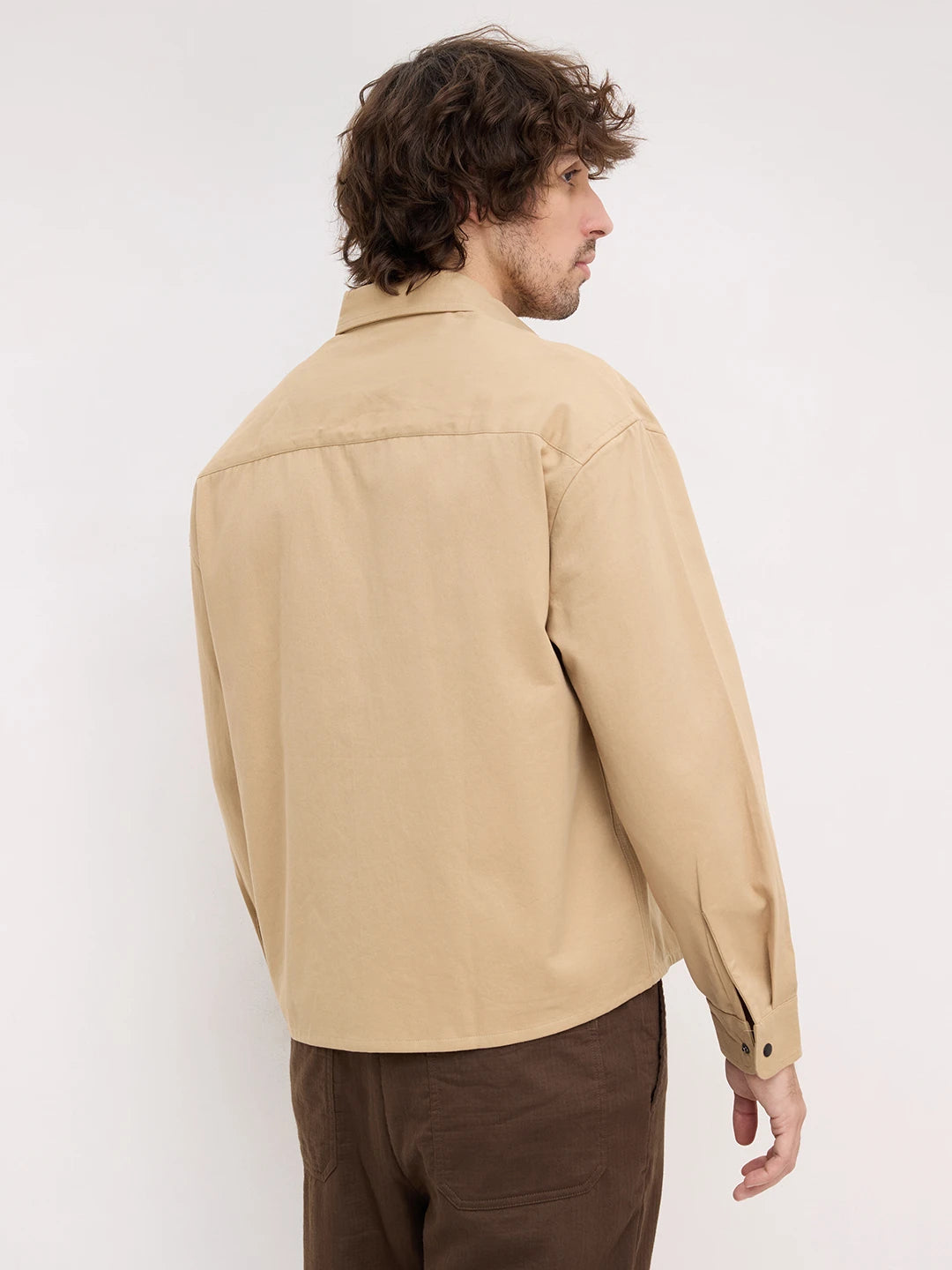 Luxe Soft Khaki Boxy Fit Crop Shirt