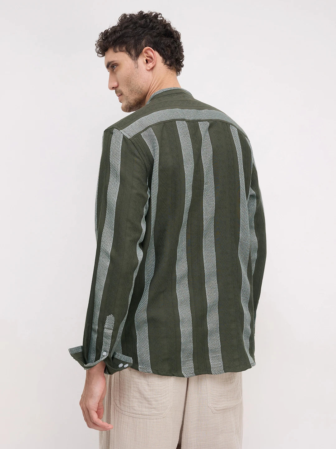 Evergreen Artisan Contrast Loom Striped Kurta