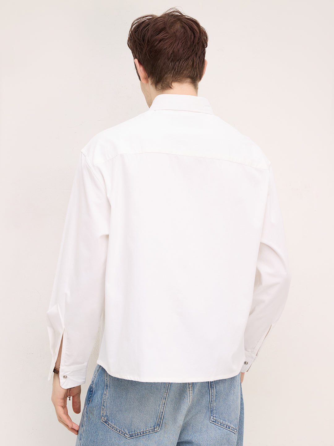 Luxe Arctic White Boxy Fit Crop Corduroy Shirt