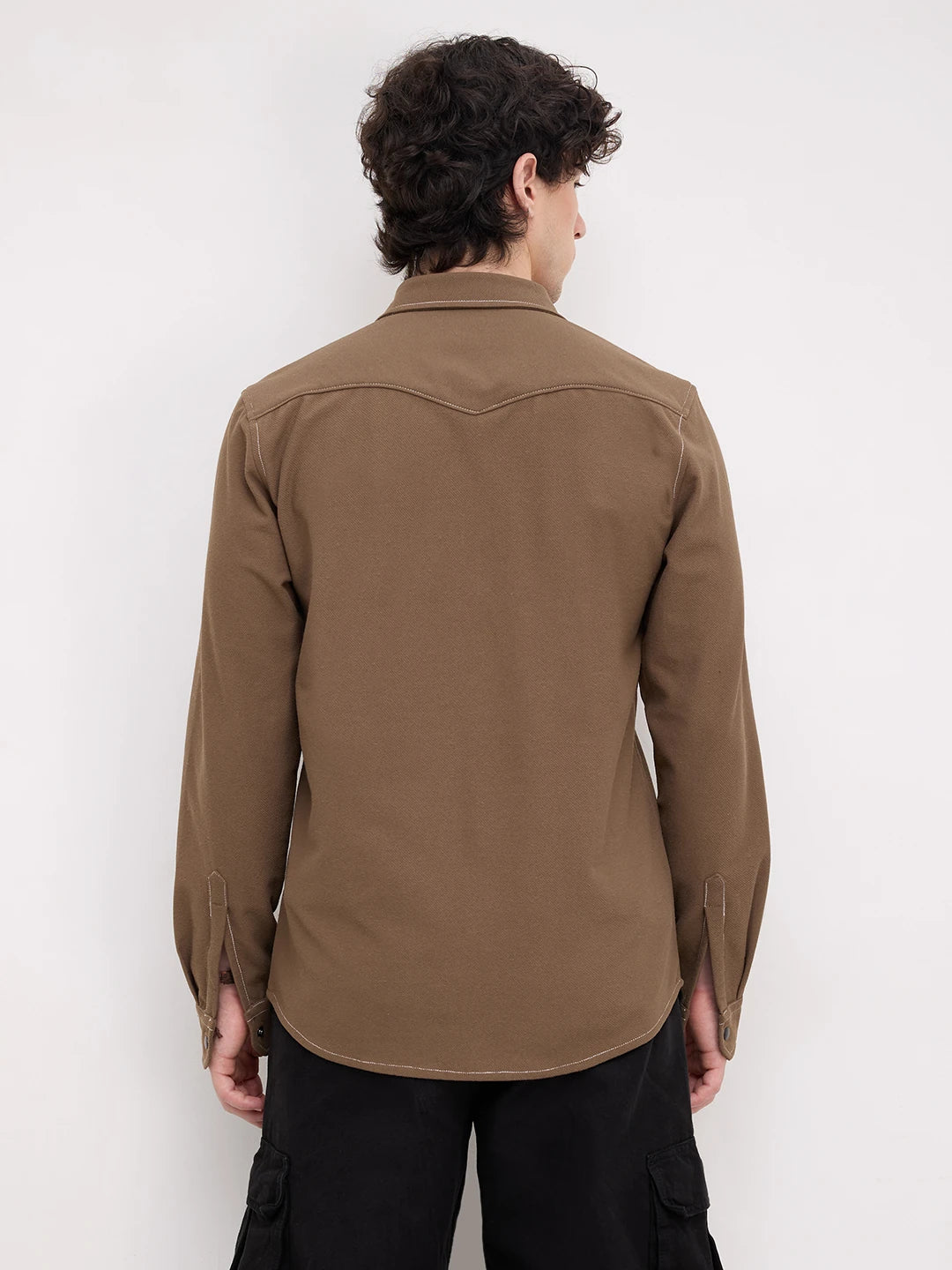 Walnut Brown Twin Pocket Knitted Overshirt