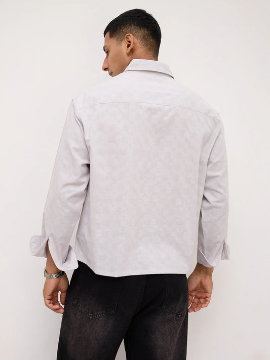 Luxe Grey Square Embossed Boxy Fit Crop Shirt
