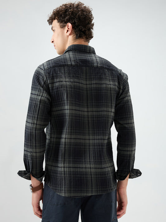 Black & Olive Plaid Checks Textured Shirt