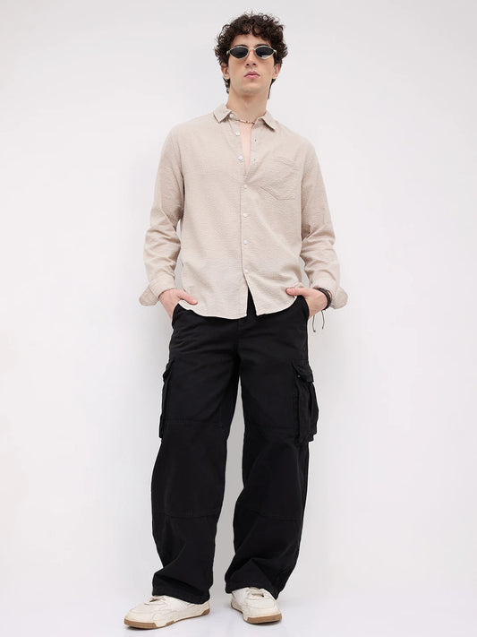 Pearl Beige Seersucker Textured Shirt