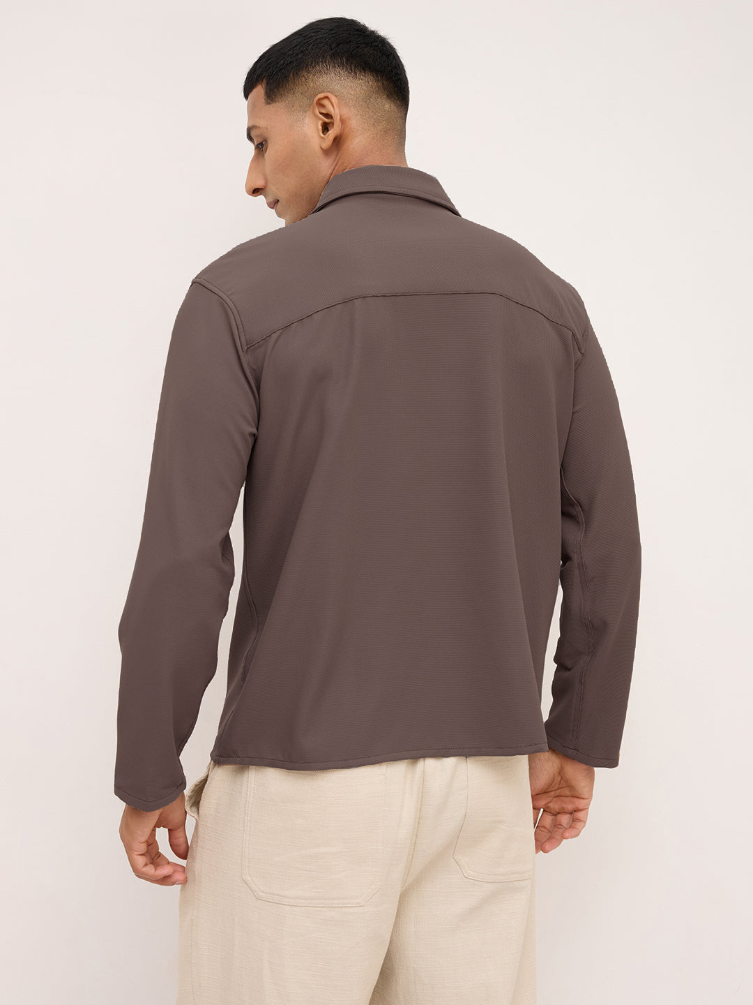 Saddle Brown Oversized Polo Tencel Knit Shirt