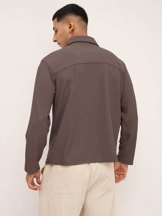 Saddle Brown Oversized Polo Tencel Knit Shirt