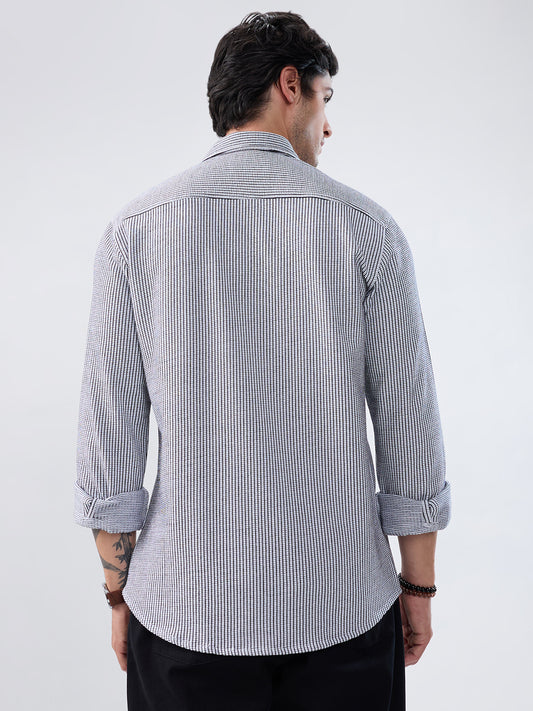White Grid Textured Knitted Shirt