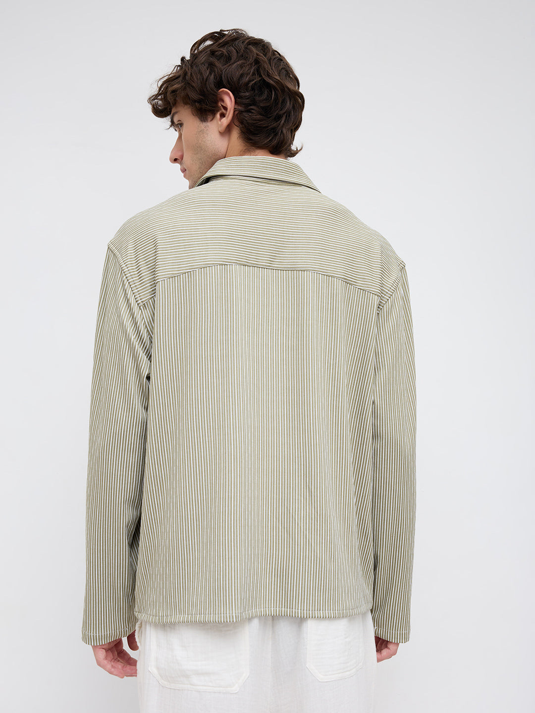 Classic Green Rib Striped Oversized Polo Shirt
