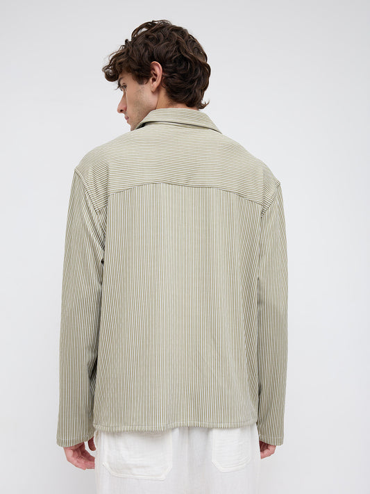 Classic Green Rib Striped Oversized Polo Shirt