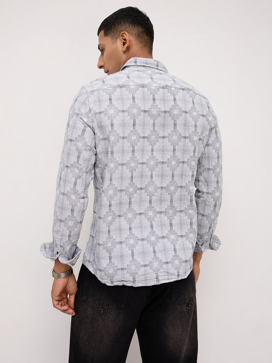 White Glitch Micro Check Matrix Everyday Shirt