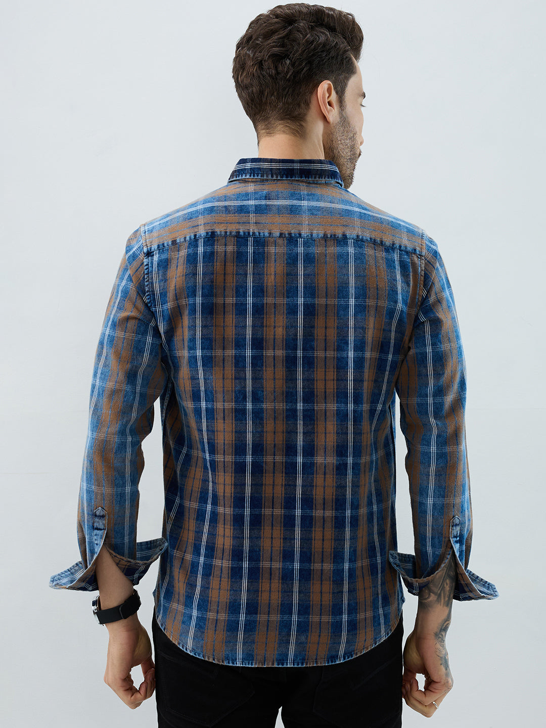 Classic Camel Brown Nightfall Denim Tartan Checks Shirt
