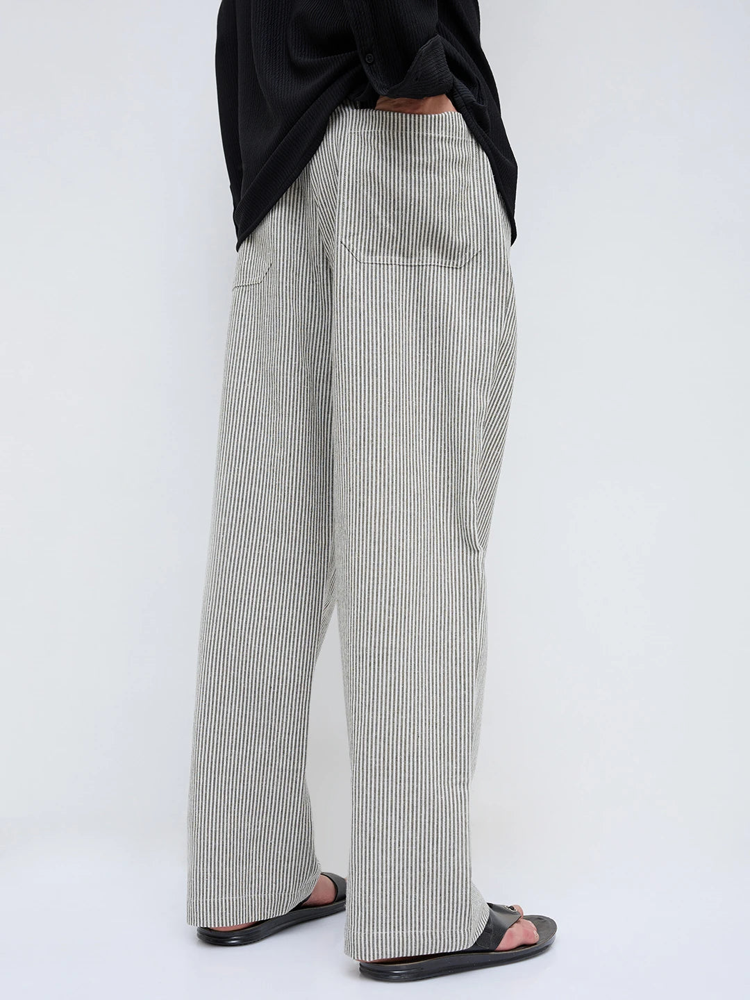 Olive & Off-White Candy Striped Straight Fit Trousers