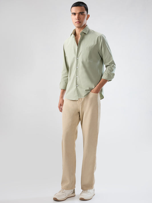 Plush Asparagus Green Peach Finish Poplin Shirt