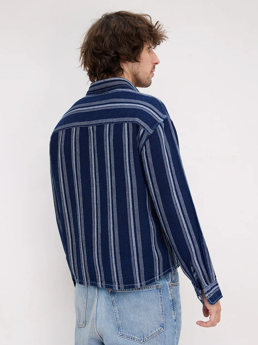 Artisan Midnight Navy Striped Denim Boxy Fit Crop Shirt