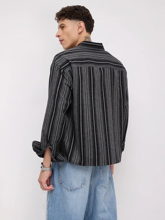 Artisan Monochrome Contrast Striped Boxy Fit Crop Shirt