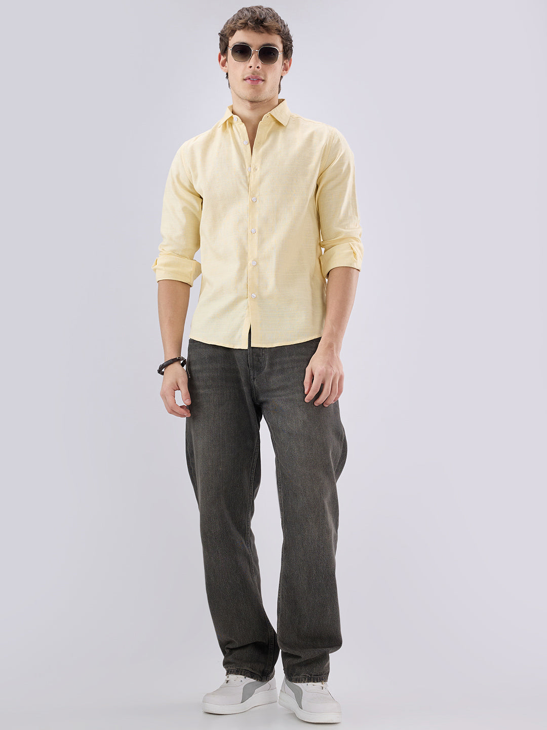 Soft Yellow Grid Textured Everyday Shirt