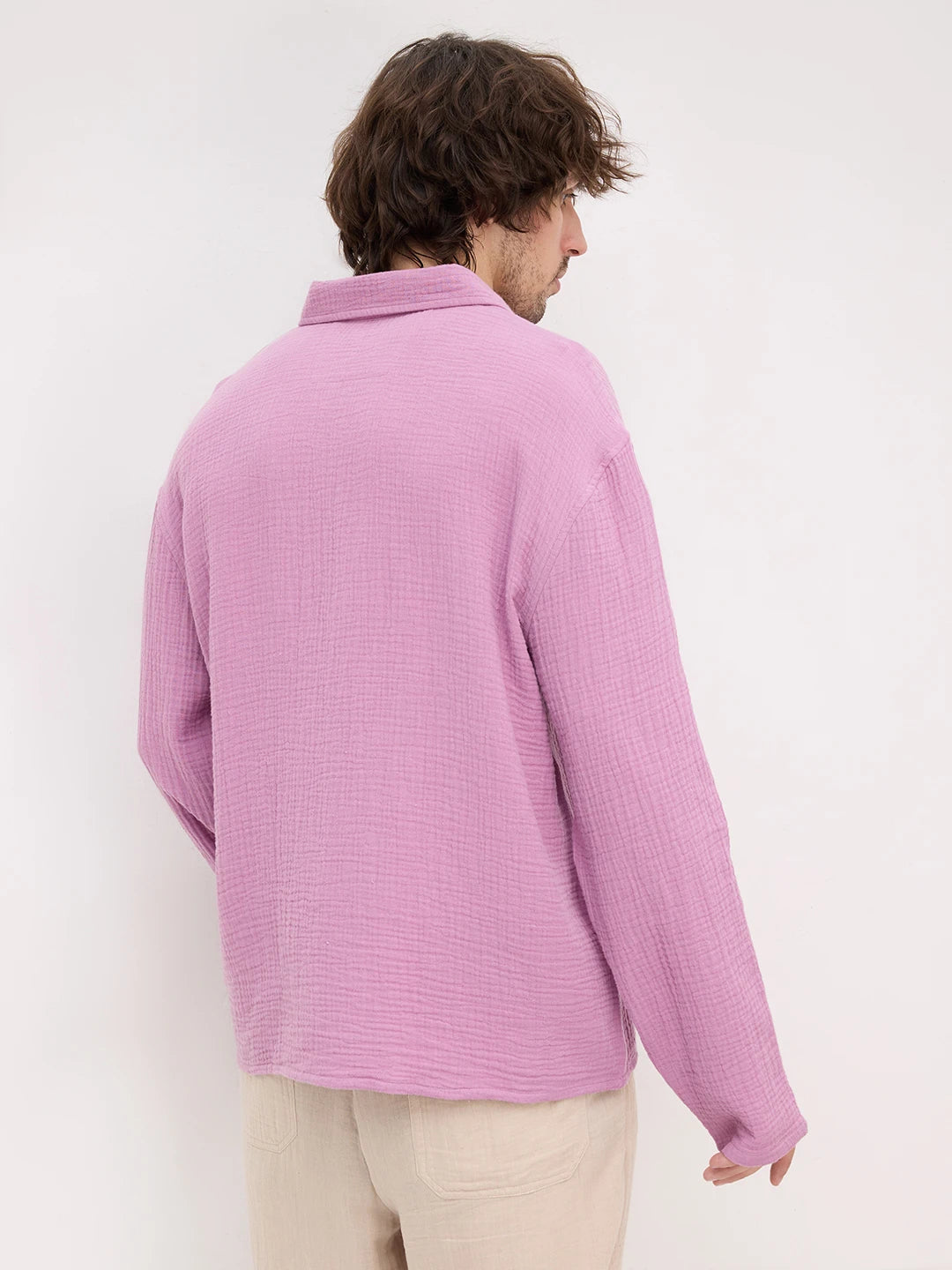Deep Lilac Double Cloth Center Seam Oversized Polo Shirt