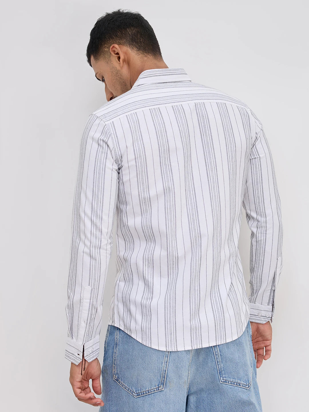 Monochrome Fine Threadwork Striped Shirt