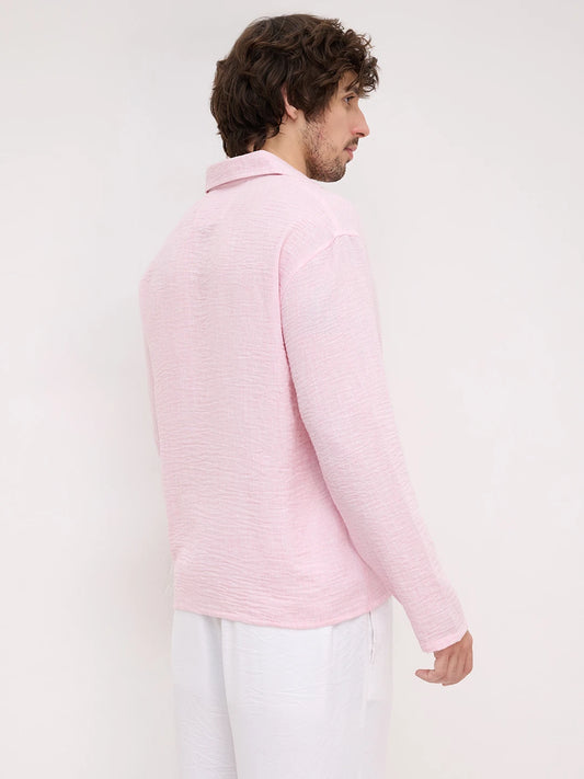 Soft Pink Fine Textured Center Seam Oversized Shirt