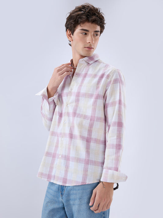 Soft Pink Fine Weave Plaid Checks Shirt