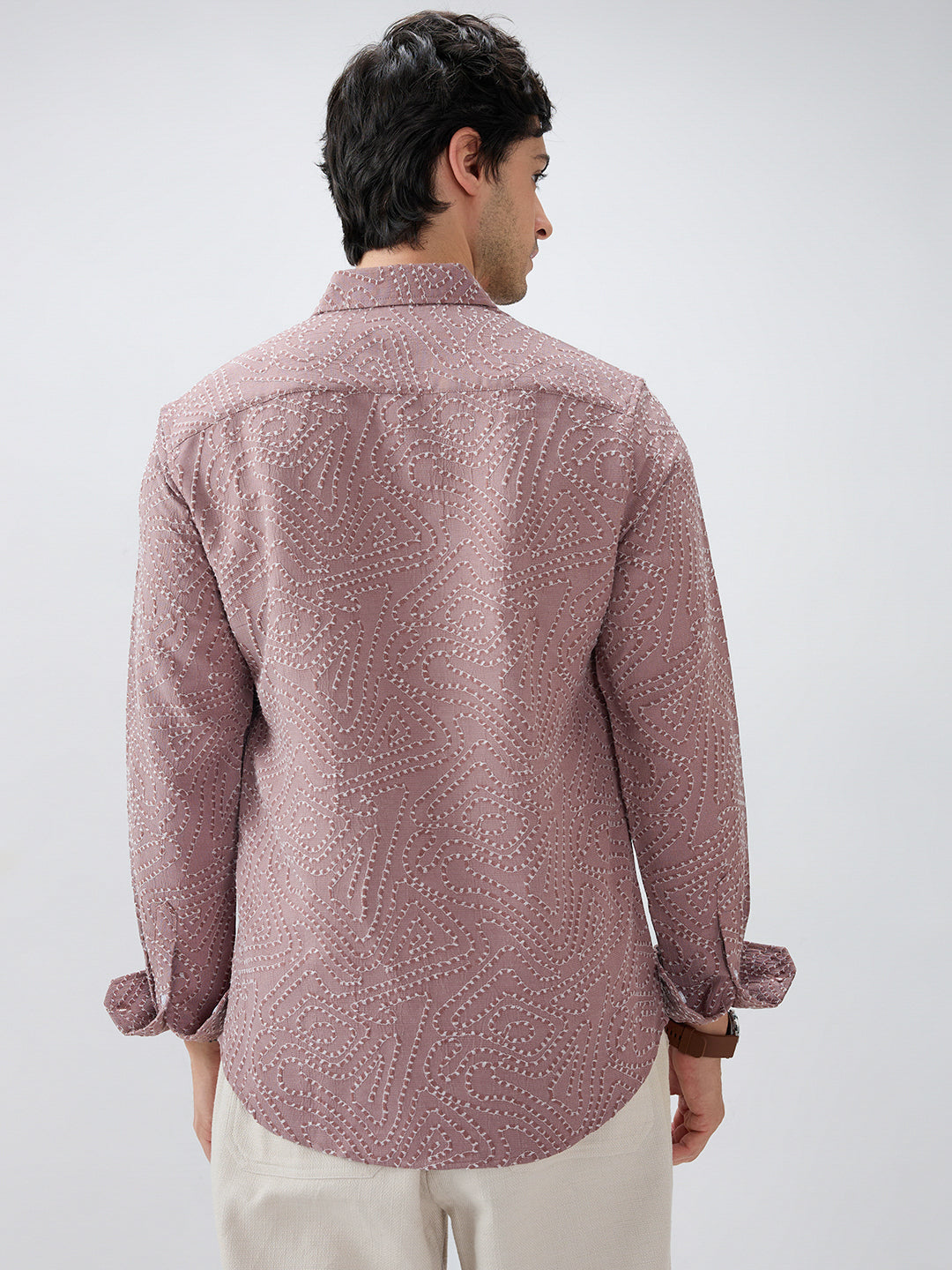 Ornate Brown Thread Flow Raised Stitch Shirt