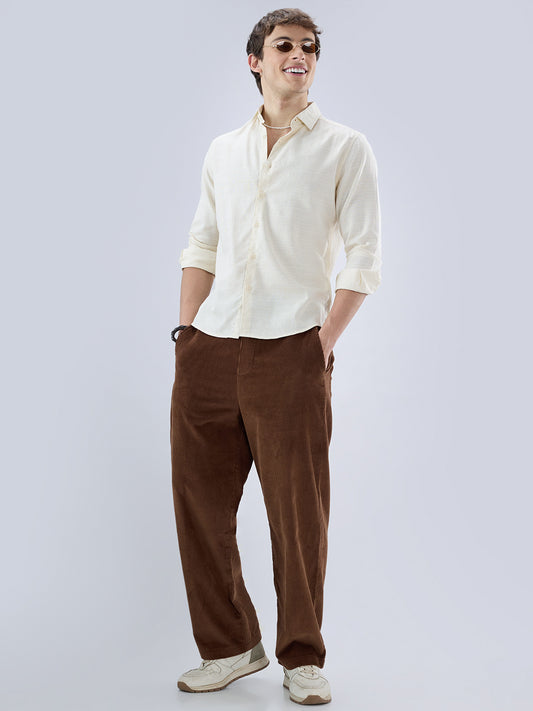 Pearl Cream Micro Grid Weave Textured Shirt