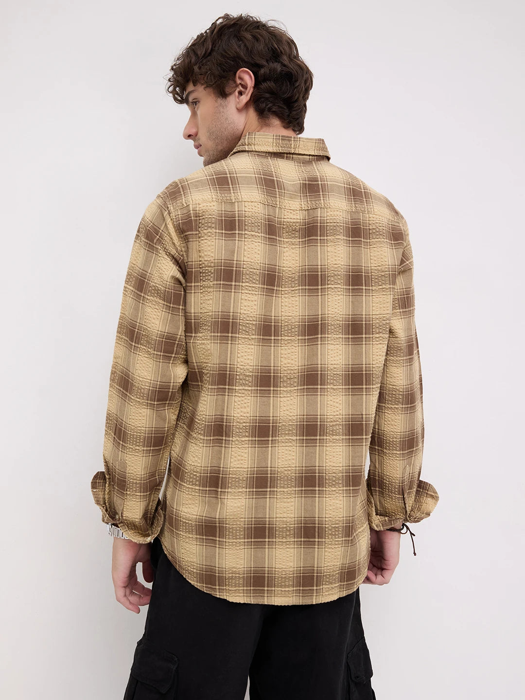 Brown Seersucker Checkered Shirt