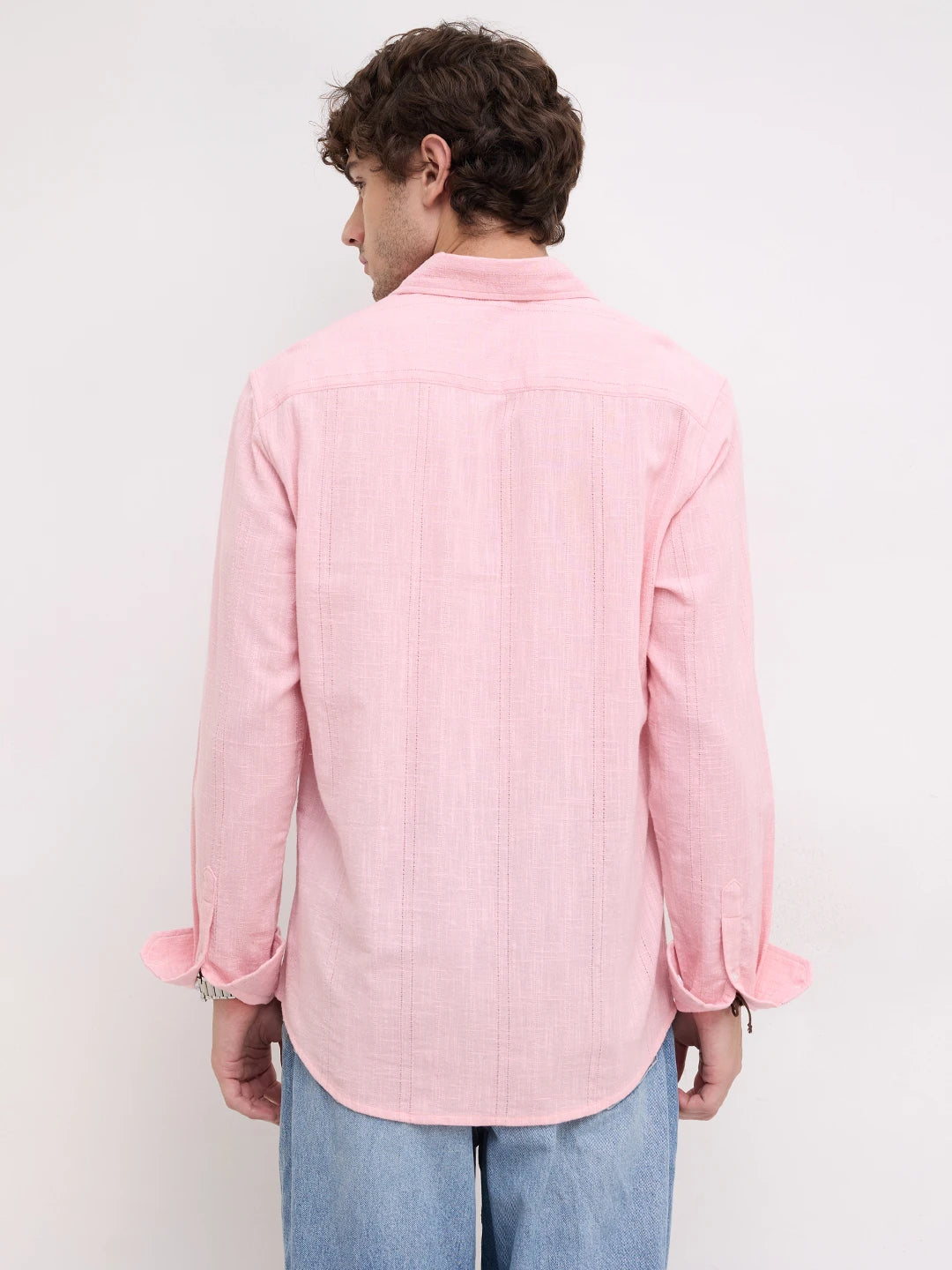 Soft Blush Pink Sheer Textured Shirt