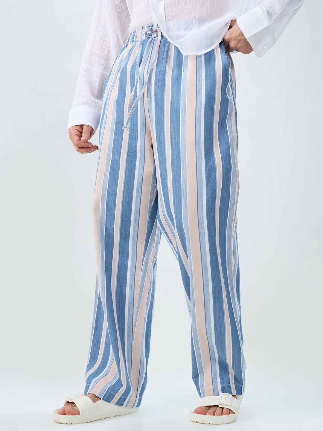 Multi-Tone Denim Striped Straight Fit Trousers
