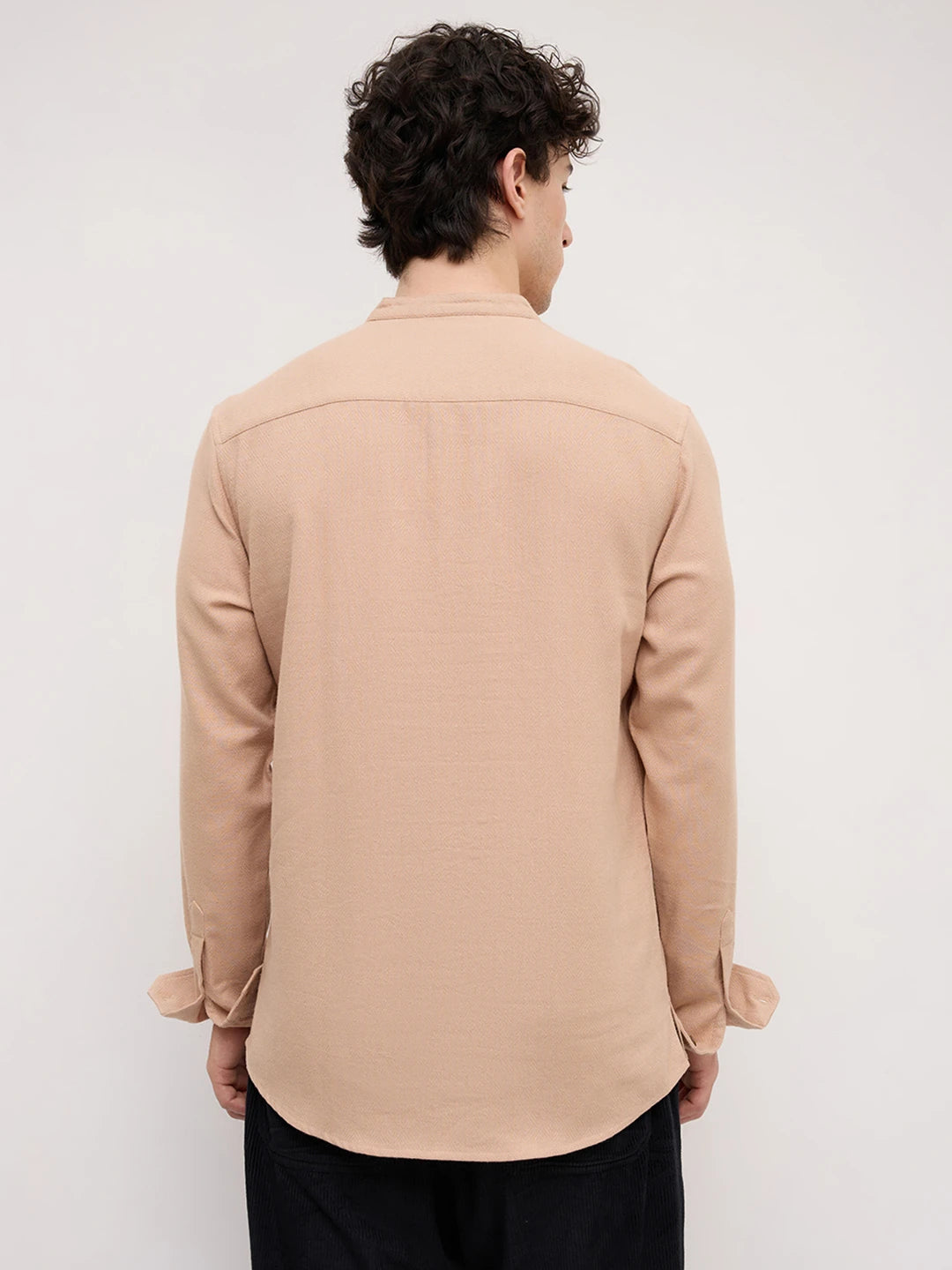 Beige Fine Geometrical Weave Textured Kurta