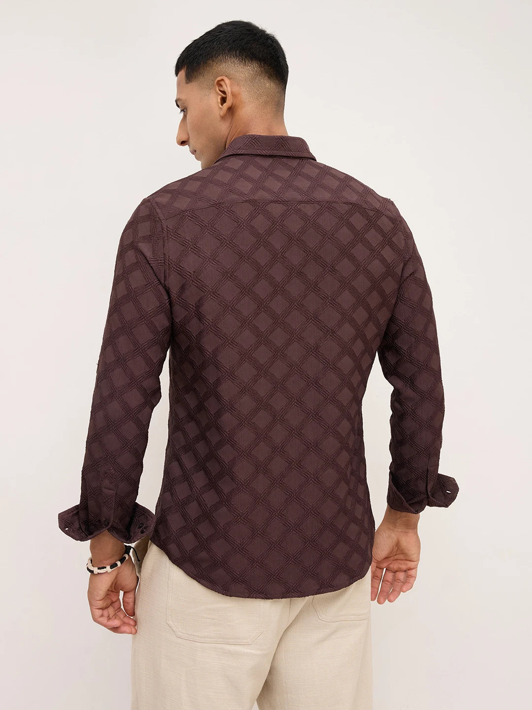 Cocoa Brown Diamond Textured Shirt
