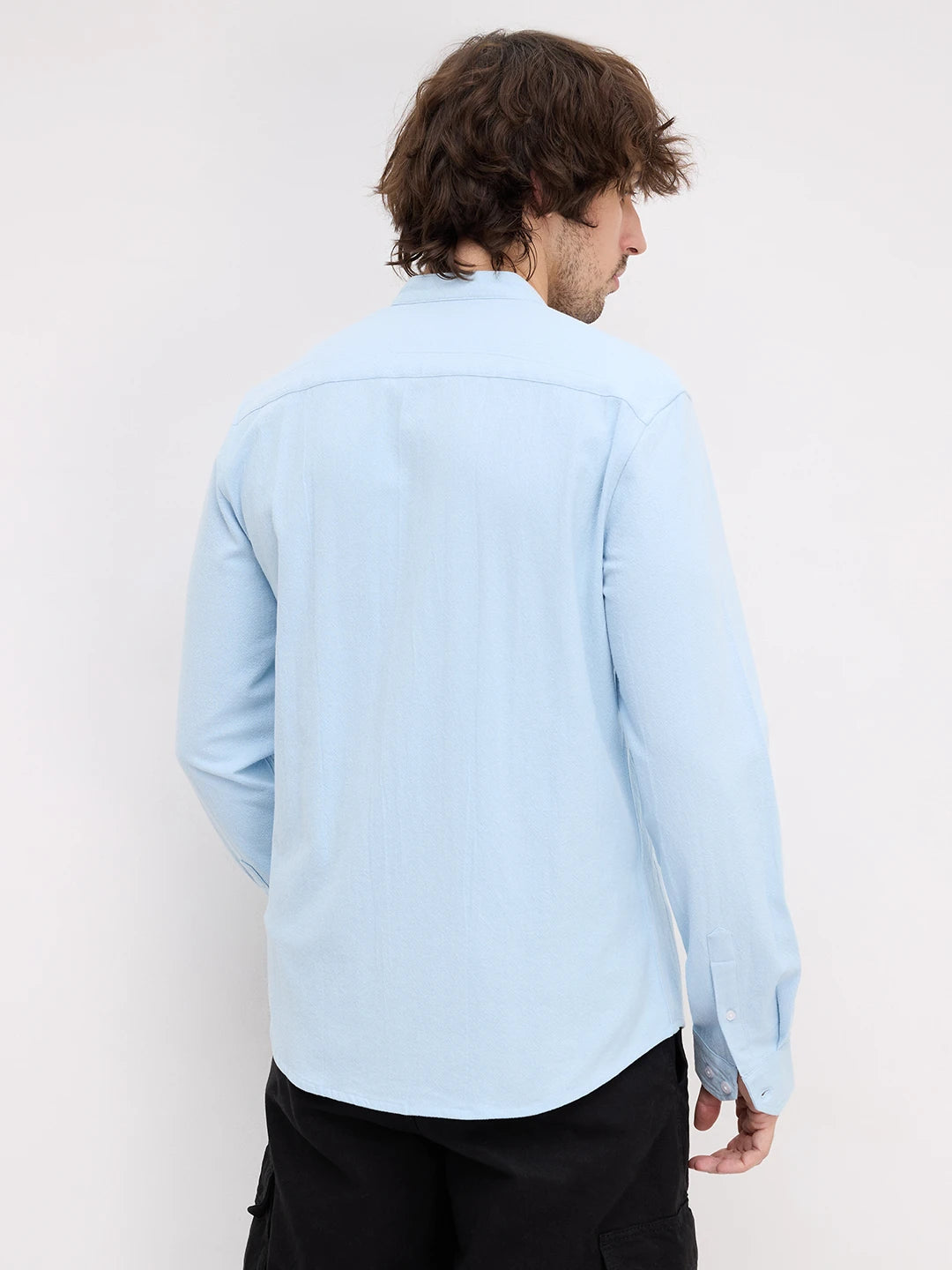 Refreshing Aqua Solid Blue Fine Mandarin Shirt