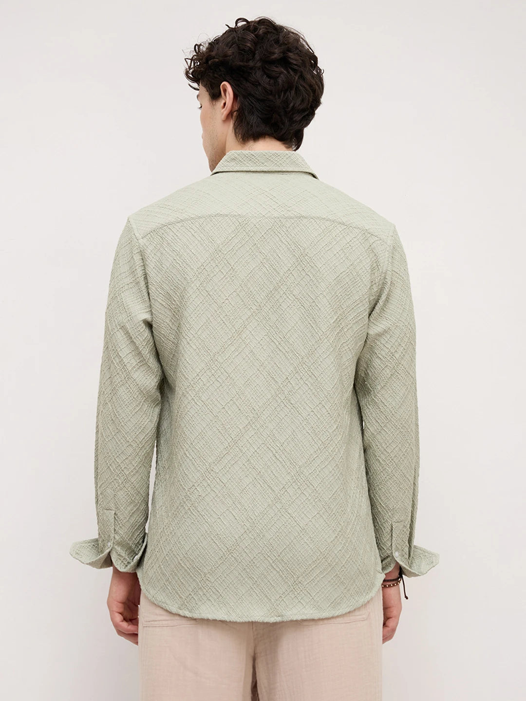 Pistachio Mist Trellis Weave Textured Shirt