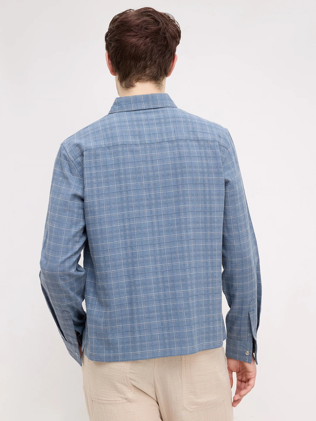 Blue Loomscape Checks Straight Hem Crop Shirt
