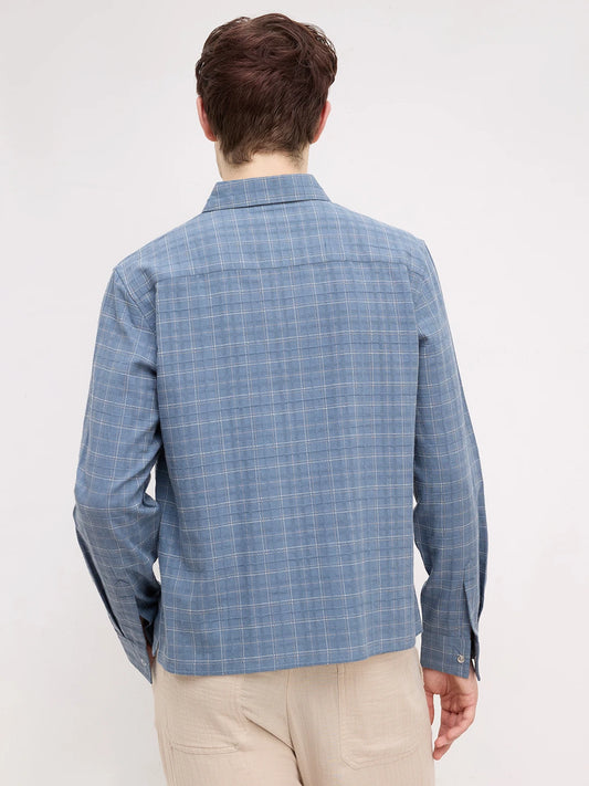 Blue Loomscape Checks Straight Hem Crop Shirt
