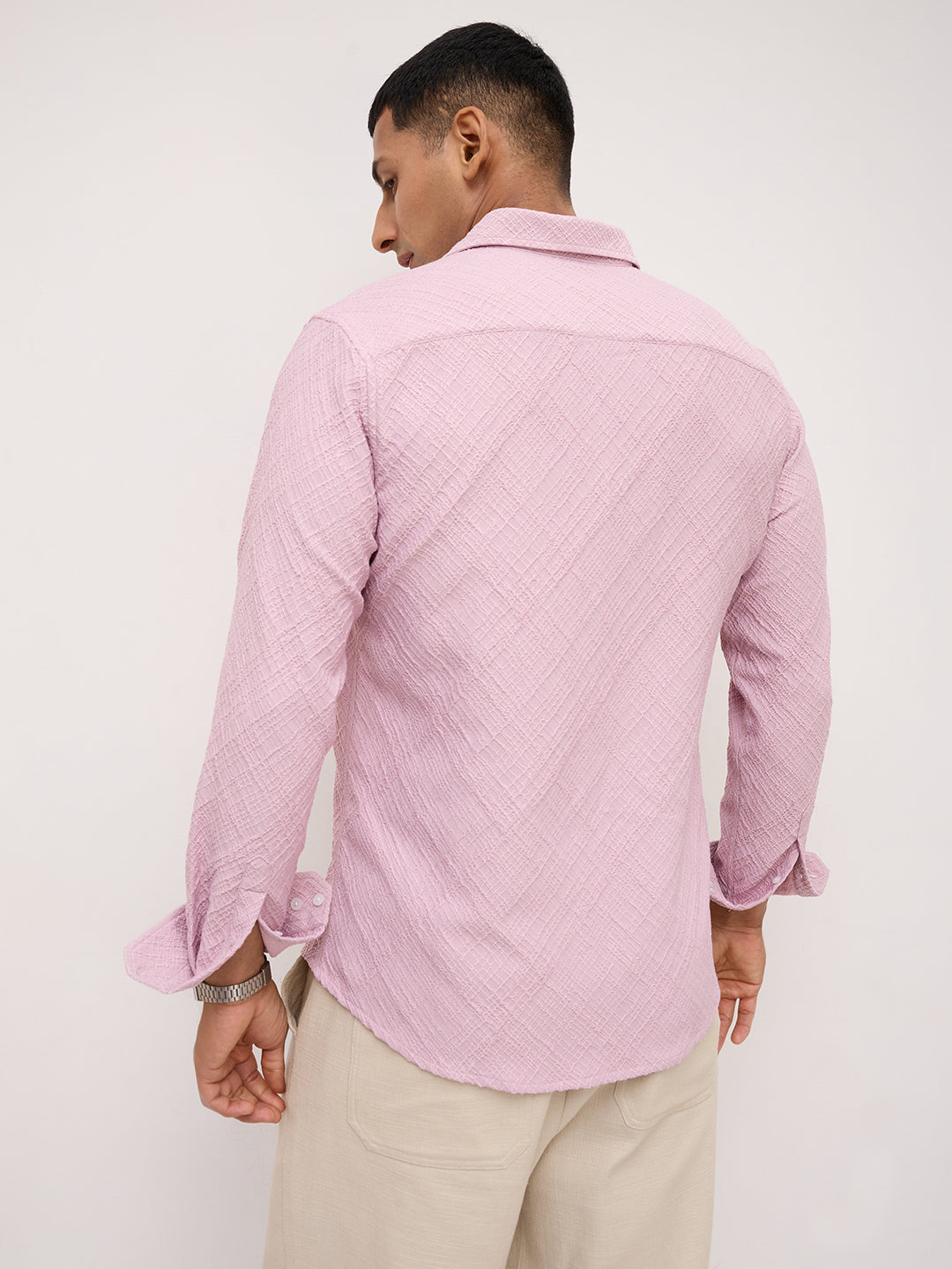 Blush Pink Trellis Weave Textured Shirt