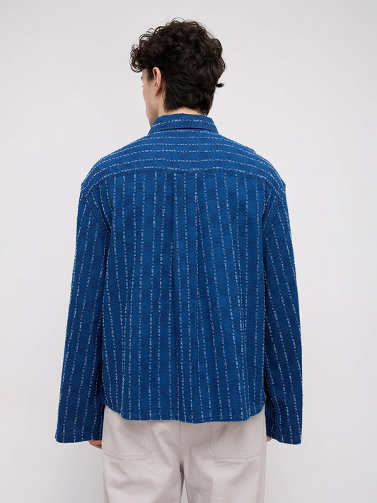 Luxe Denim Fine Textured Cuffless Oversized Crop Shirt