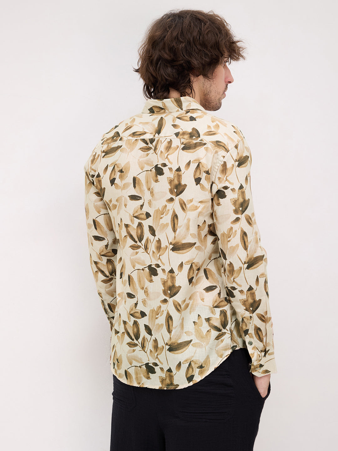 Camel Beige Artistic Floral Printed Shirt