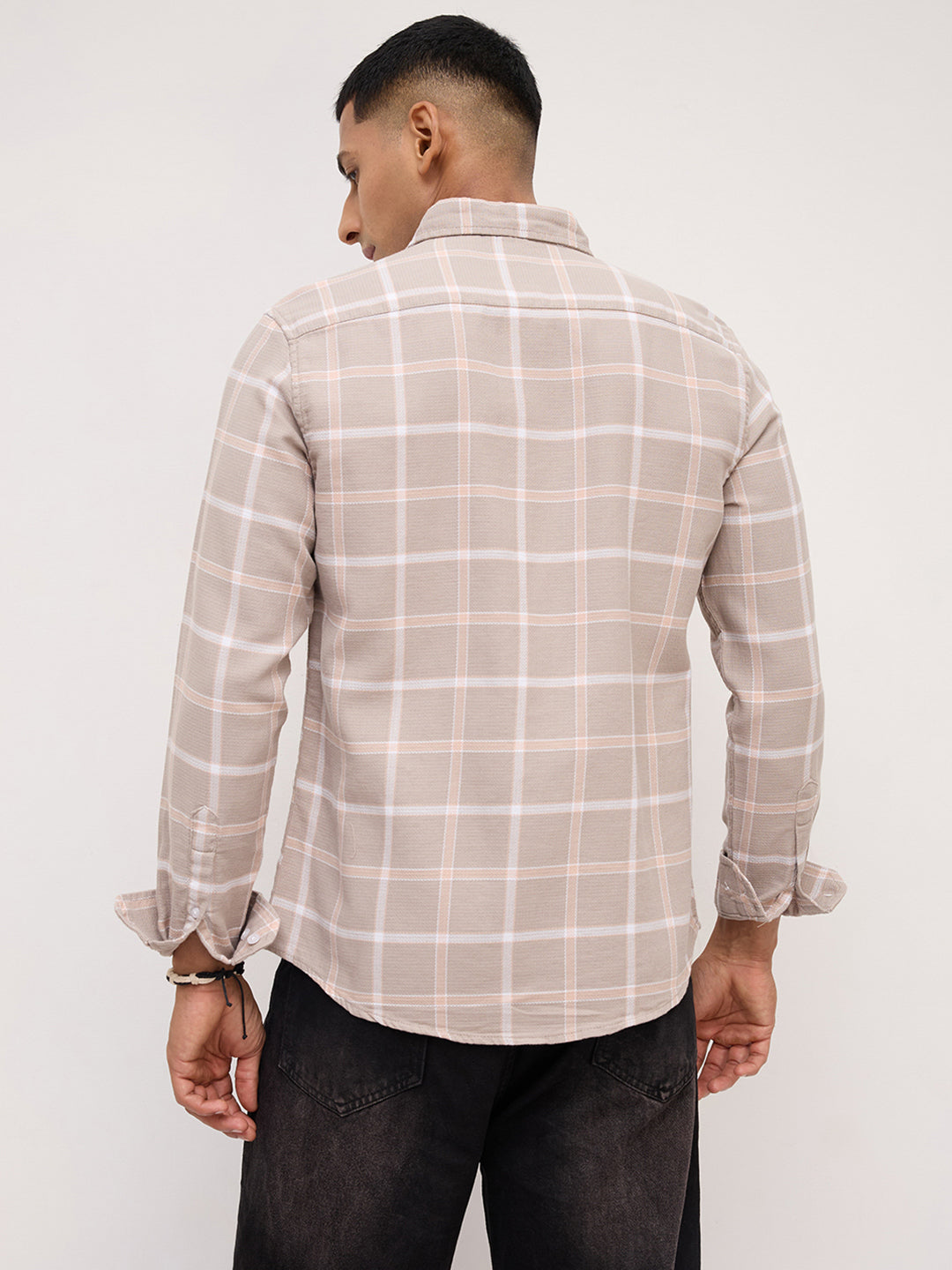 French Beige Block Checks Shirt