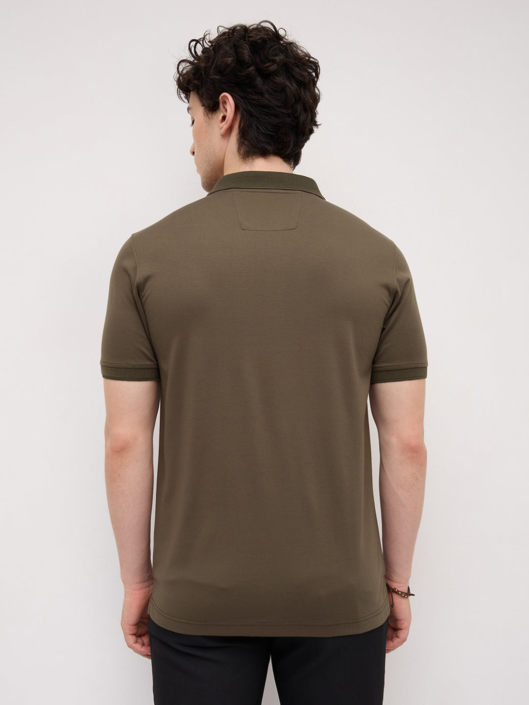 Plush Olive Honeycomb Polo Collar Knit T-Shirt